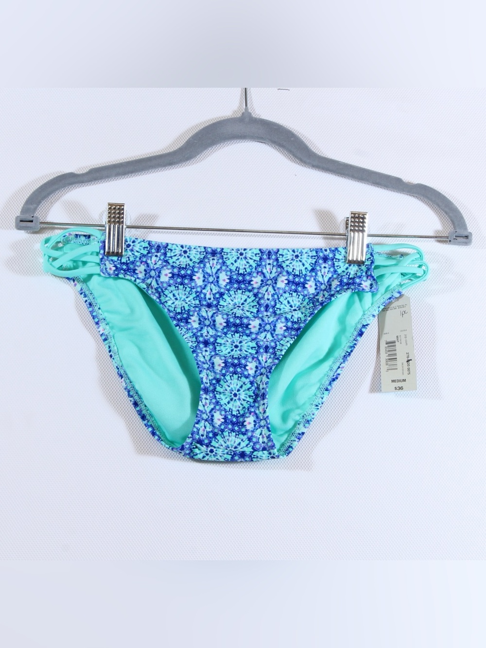 Arizona Jeans Ocean Blue Floral Hipster Bikini Bottom with Side-Tie NWT